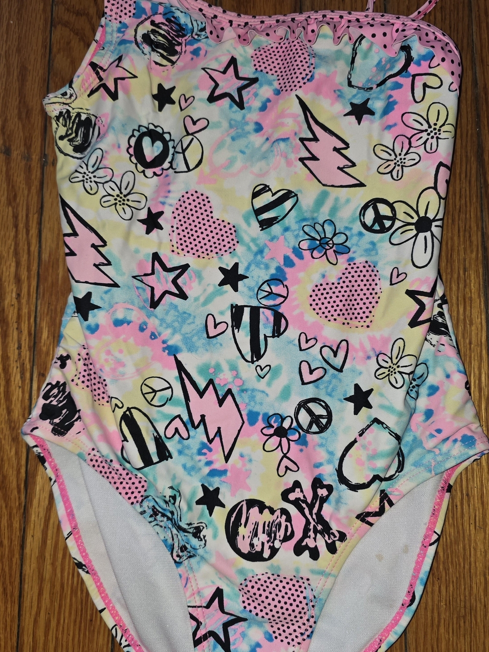 OP Kids One-Piece Swimsuit in Pink, Blue & Yellow Tie-Dye Print